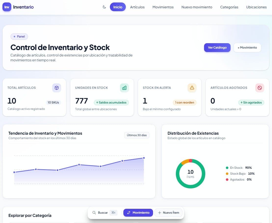 Captura de pantalla de Gestión de Inventario